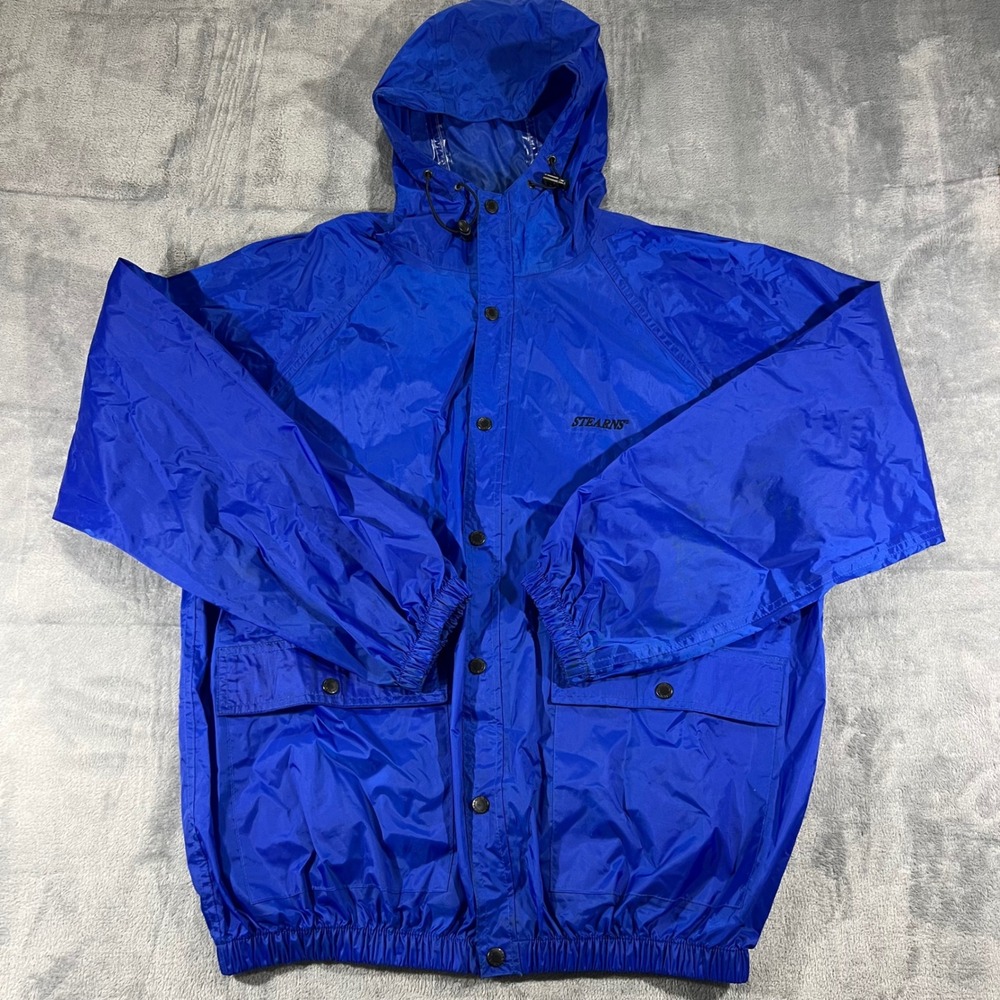 Stearns Royal Blue Hooded Rain Jacket Windbreaker Snap Front Mens XL